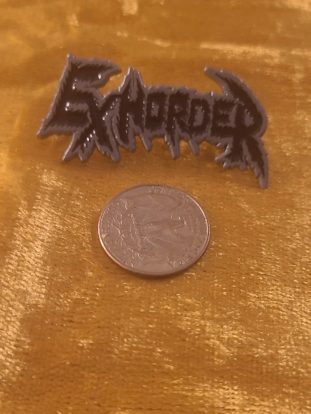 Black 'Exhorder' Enamel Pin - Jagged Logo Design